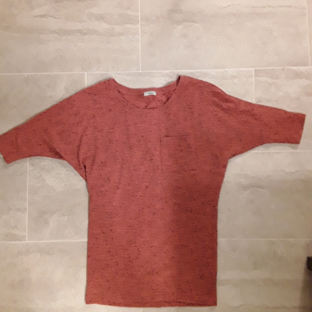 Long Coral and Black 3/4 length sleeve sweater